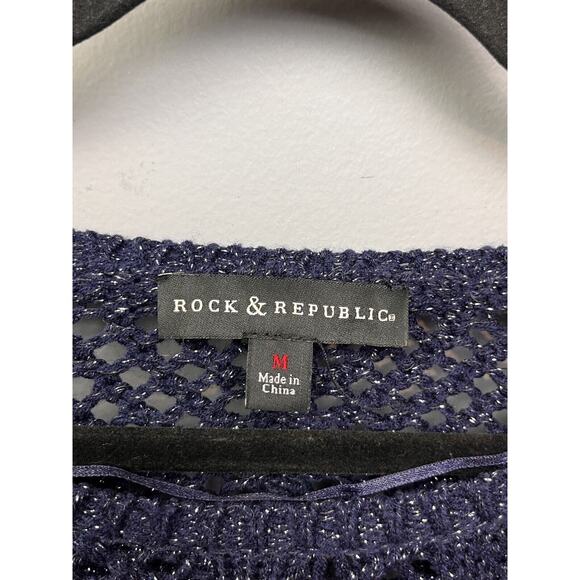 Rock & Republic Sweater Womens Medium Purple Metallic Fish Net Chain Open Knit - Picture 4 of 7